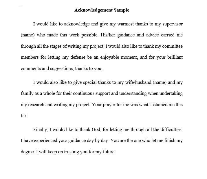 Acknowledgement Sample: Acknowledgement For Thesis , Dissertation, or Report